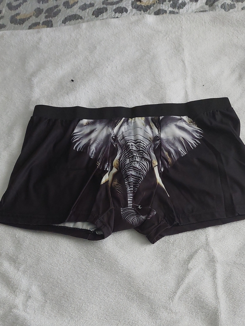 Men's Black Boxer Briefs with Elephant Print